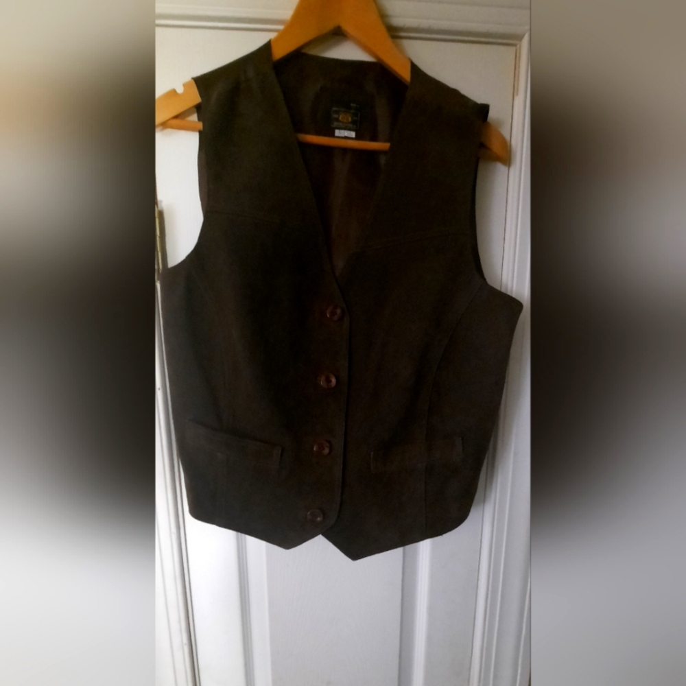 Route 66 Suede Leather Vest Size L  Brown V Neck Western Prairie Boho Rockabilly